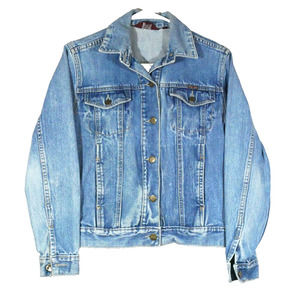 VTG Mizz Lizz Denim Blue Cropped Jean Trucker Jacket Size Medium Women's